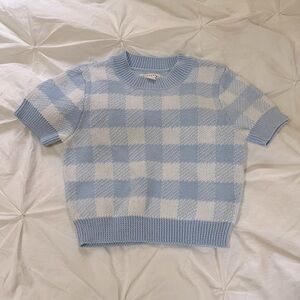 Aeropostale Blue and White Checkered Knit Sweater